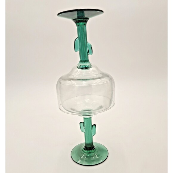 Libbey Margarita Cactus Stem Glasses, Green, Southwestern Fiesta Mixed Set of 2 - Picture 2 of 10